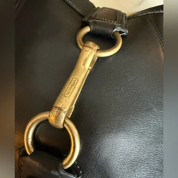 Coach Hamilton Black Leather Brass Hardware Shoulder Bag - Picture 9 of 10